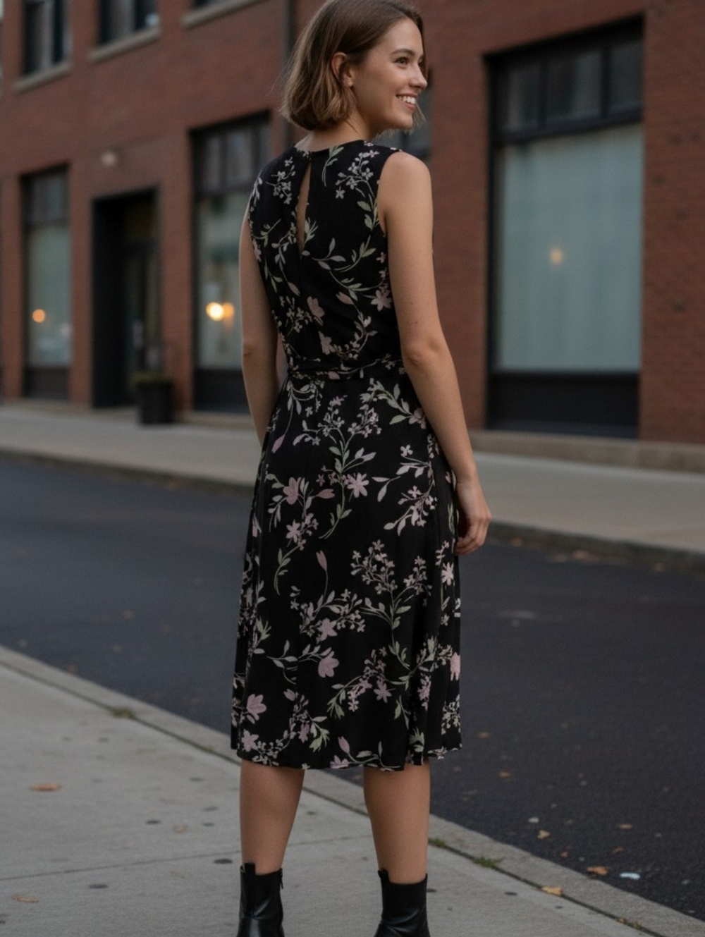 ANNE KLEIN Black Floral Sleeveless Midi Dress SIZE SMALL - Picture 4 of 10